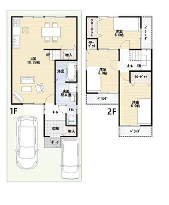 3LDK+ガレージ2台